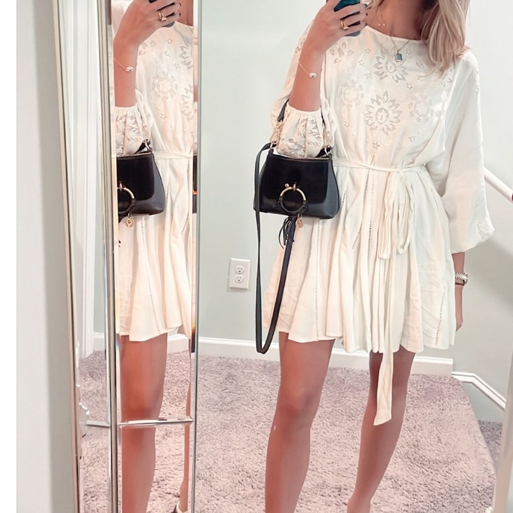 Ranna Gill White Linen Embroidered Anthropologie Dress XS/S/M